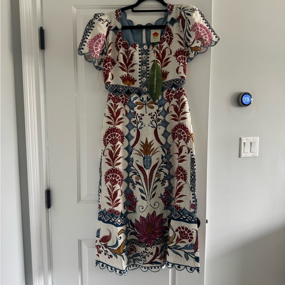 FARM Rio Dresses & Skirts - NWT FARM Rio Red and Green Square Neck Midi Dress